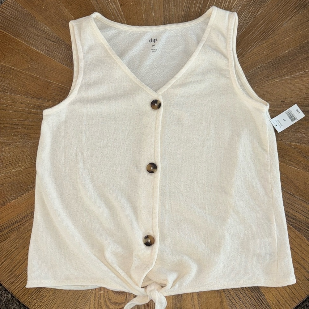 Dip Terry Cream Sleeveless Button Up Shirt Medium